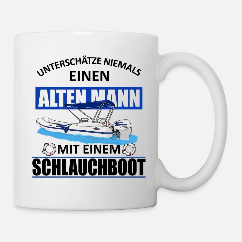 Alter Mann Schlauchboot Motorboot - Tasse - Weiß