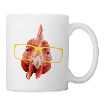 Hipster Huhn mit gelber Brille - Tasse - Weiß - Rechts