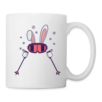 Skiing Rabbit with ski poles and ski goggles - Mug - white - Right