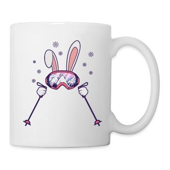 Skiing Rabbit with ski poles and ski goggles - Mug - white - Right