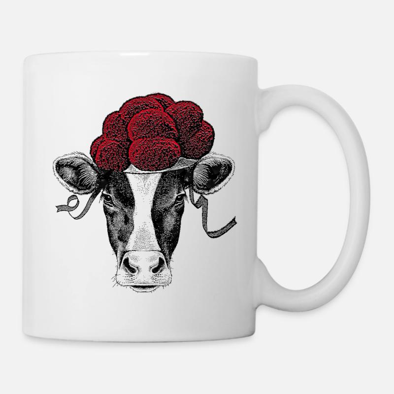 Schwarzwälder Kuh mit Bollenhut - Tasse - Weiß