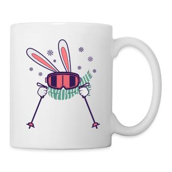 Skiing Rabbit with ski poles ski goggles scarf - Mug - white - Right