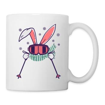 Skiing Rabbit with ski poles ski goggles scarf - Mug - white - Right