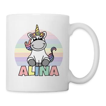 Alina Name Niedliches Einhorn Regenbogen Vorname - Tasse - Weiß - Rechts