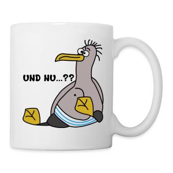 Eine Möwe die schielt und sitzt mit Spruch - Tasse - Weiß - Rechts