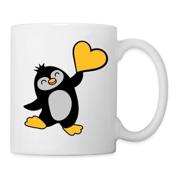 Freundlicher Pinguin zeigt Herz - Tasse - Weiß - Rechts