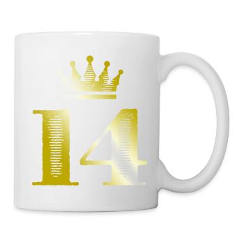 14 Zahl Krone Gold - Tasse - Weiß - Rechts