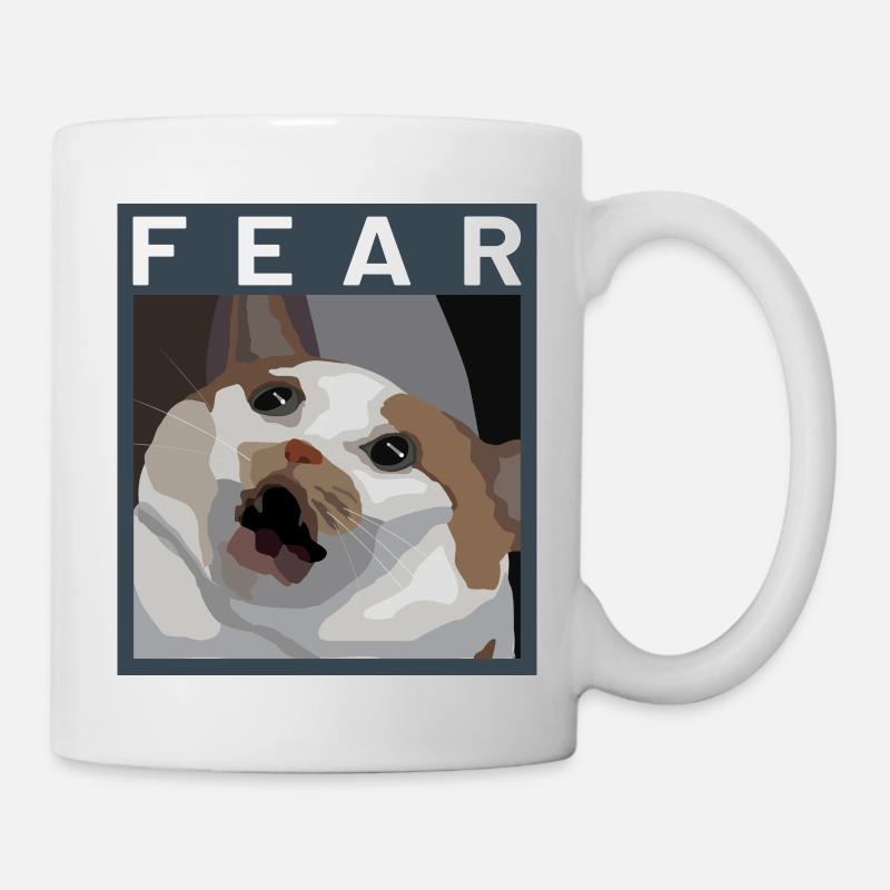 Chat effrayé Meme Illustration - Mug blanc - blanc
