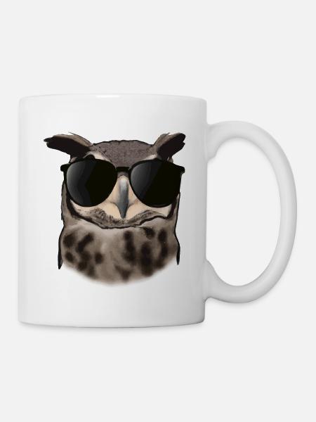 Eule mit Sonnenbrille Geschenkidee - Tasse - Weiß