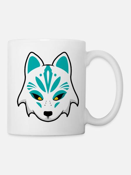 Kitsune Masque bleu - Mug blanc - blanc