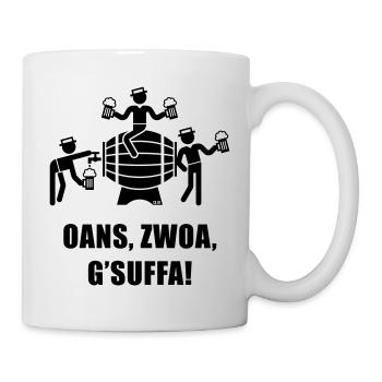 Oans, Zwoa, G’Suffa! (Team / Bier / Bierfass) - Tasse - Weiß - Rechts