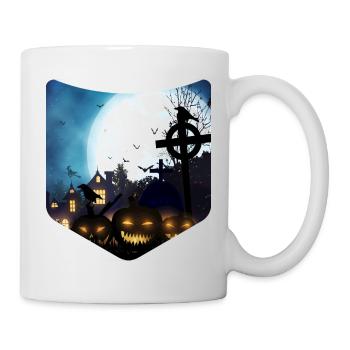 Full Moon Pumpkin Creepy Breast Pocket Halloween - Mug - white - Right