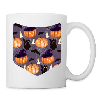 Kürbis Katze Muster Gruselig Brusttasche Halloween - Tasse - Weiß - Rechts