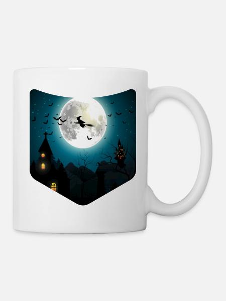 Vollmond Hexe Gruselige Brusttasche Halloween - Tasse - Weiß