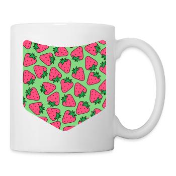 Strawberries Pattern Summer Fruit Breast Pocket Strawberry - Mug - white - Right