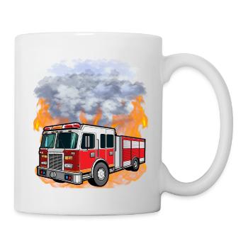 Feuerwehr - Löschfahrzeug vor Flammen und Rauch - Tasse - Weiß - Rechts