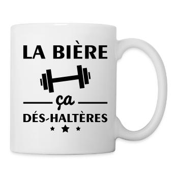 La bière ça dés-haltères, humour, drôle, cadeau - Mug blanc - blanc - Droite