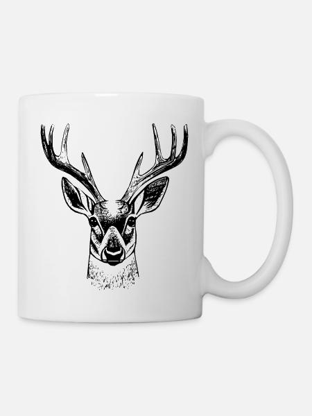 Hirschkopf im Herbst Hirsch Geweih Bock Reh Kitz 2 - Tasse - Weiß
