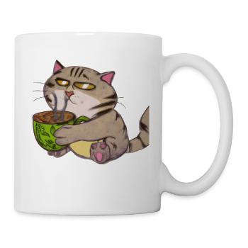 Katze trinkt einen Kaffee - Tasse - Weiß - Rechts