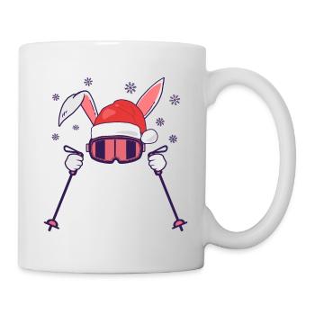 Skiing Santa Rabbit with Santa Hat and ski poles - Mug - white - Right