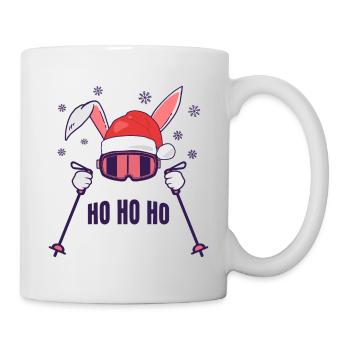 Skiing Santa Rabbit with Santa Hat and ski poles - Mug - white - Right