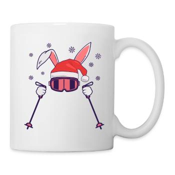 Skiing Santa Rabbit with Santa Hat and ski poles - Mug - white - Right