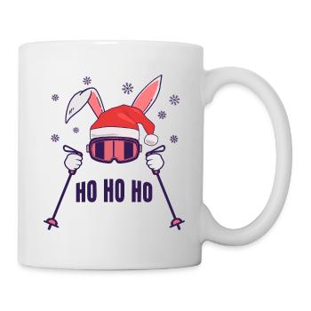 Skiing Santa Rabbit with Santa Hat and ski poles - Mug - white - Right