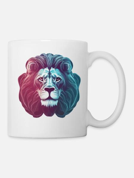 Futuristischer farbiger Neon Löwe Löwenkopf - Tasse - Weiß
