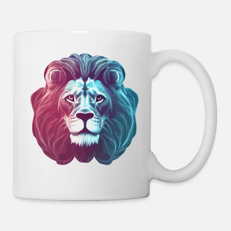 Futuristic Colored Neon Lion Lion's Head - Mug - white