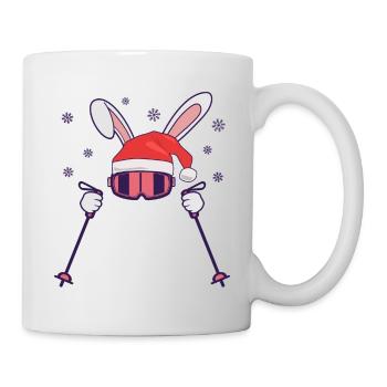 Skiing Santa Rabbit with Santa Hat and ski poles - Mug - white - Right