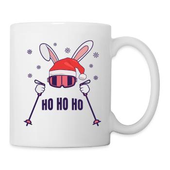 Skiing Santa Rabbit with Santa Hat and ski poles - Mug - white - Right