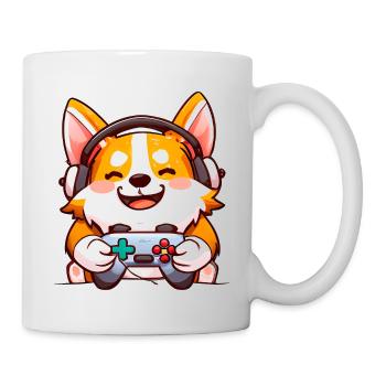00239 Corgi mit Kopfhörer und Controller - Tasse - Weiß - Rechts