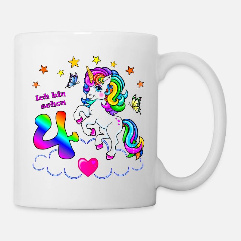Mädchen 4 Jahre Geburtstag Einhorn ich bin schon 4 - Tasse - Weiß