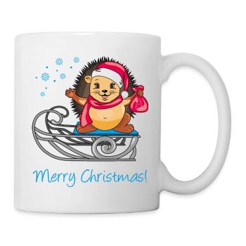 Joyeux hérisson du Père Noël sur un traîneau - Mug blanc - blanc - Droite