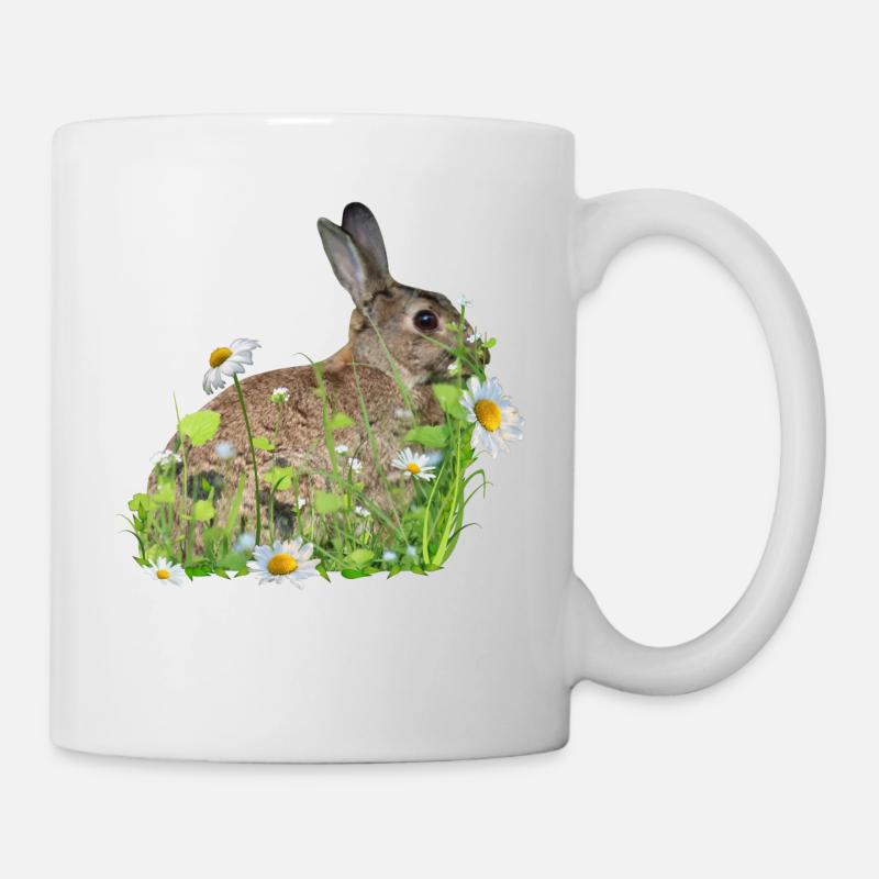 Hase weiße Blumen - Tasse - Weiß
