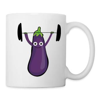Aubergine,sportler, fitness,gewichte heben, sport - Tasse - Weiß - Rechts