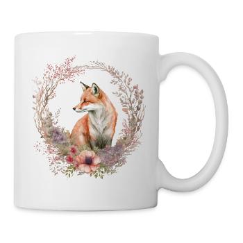 Vintage Fuchs mit Blumenkranz - Tasse - Weiß - Rechts