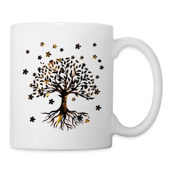 Arbre de Vie,Arbre de Vie,Fleurs,Or,Noir - Mug blanc - blanc - Droite
