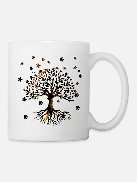 Baum des Lebens ,Lebensbaum,blumen,gold,schwarz - Tasse - Weiß