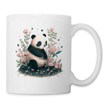Niedlicher Panda Bär mit rosa Blumen - Tasse - Weiß - Rechts