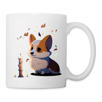 Corgi et bougie - Mug blanc - blanc - Droite