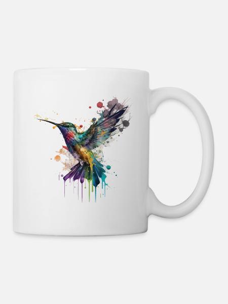 Colibri Animal Art Aquarelle Splash Coloré - Mug blanc - blanc