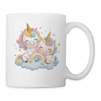 Einhorn zwei Einhörner Einhornshirt Regenbogen - Tasse - Weiß - Rechts