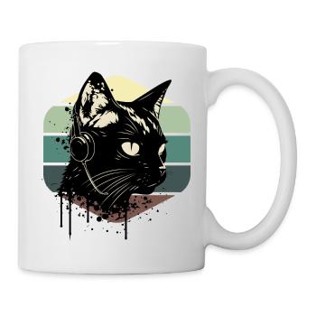 Cat Wearing Headphones | cat wearing earphones - Mug - white - Right