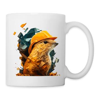 Ground squirrels as construction workers with yellow safety helmets - Mug - white - Right