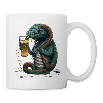 Coole Echse mit Bier Comic Illustration - Tasse - Weiß - Rechts