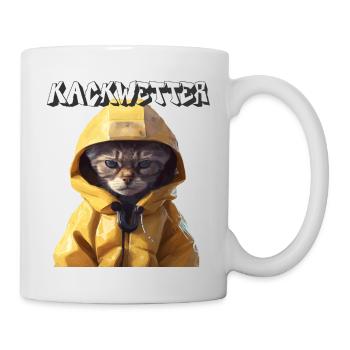 Katze im Regenmantel Kackwetter Geschenk - Tasse - Weiß - Rechts