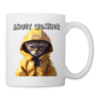 Katze im Regenmantel Lousy Weather Geschenk - Tasse - Weiß - Rechts