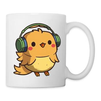 Kawaii Süßes Happy Buntes Huhn mit Kopfhörern - Tasse - Weiß - Rechts