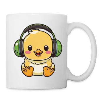 Kawaii Cute Happy Colorful Duck with Headphones - Mug - white - Right